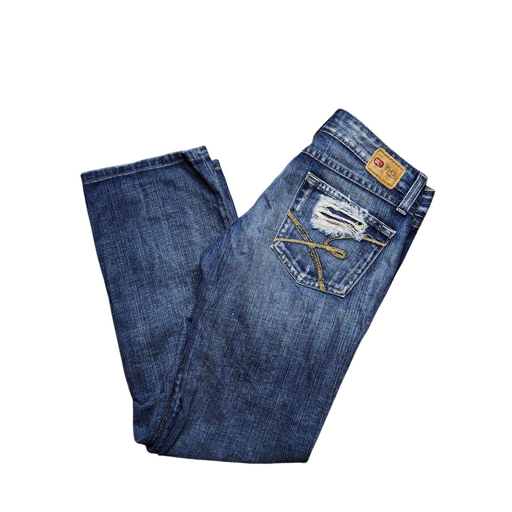 BKE Star Straight Leg Jeans Womens 28 Blue Distressed Low Rise Cotton Buckle